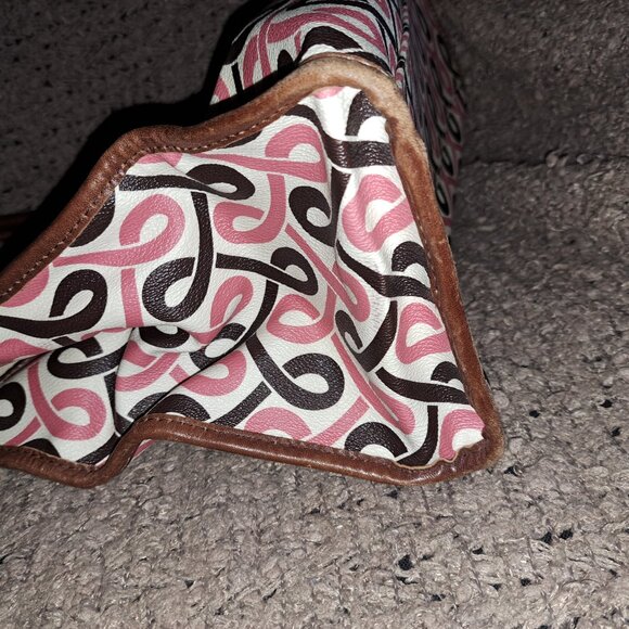 VINTAGE JUICY COUTURE-Y2K Geometric Pink/Brown Tote-Large Leather Charm-Excellen - Picture 12 of 13